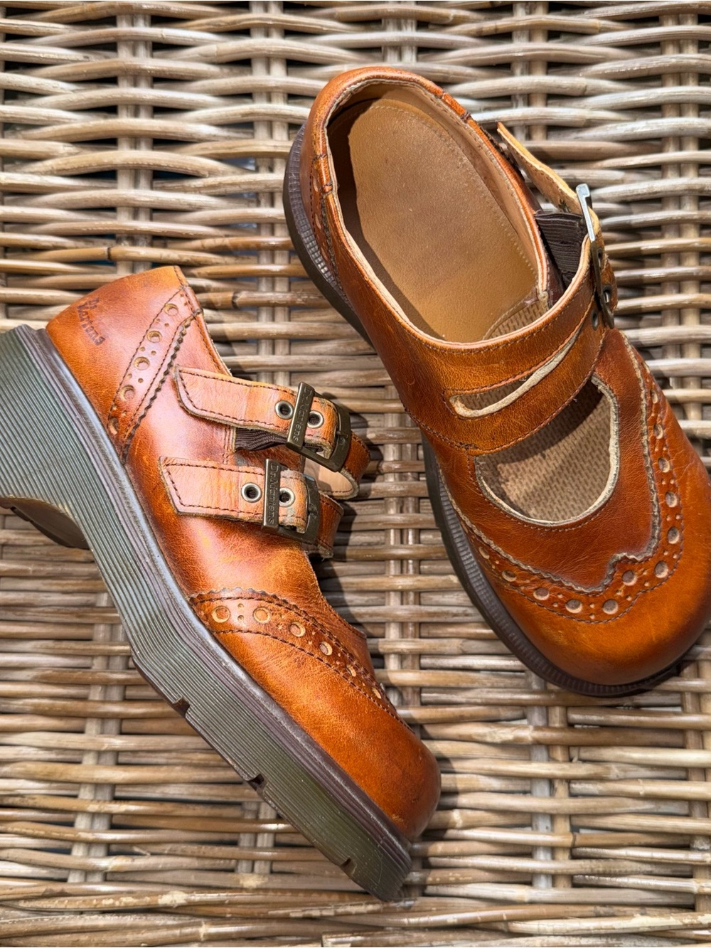 RARE! 90’s Dr. Martens Wingtip Mary Jane Brogue Double Strap US Size 6 Brown